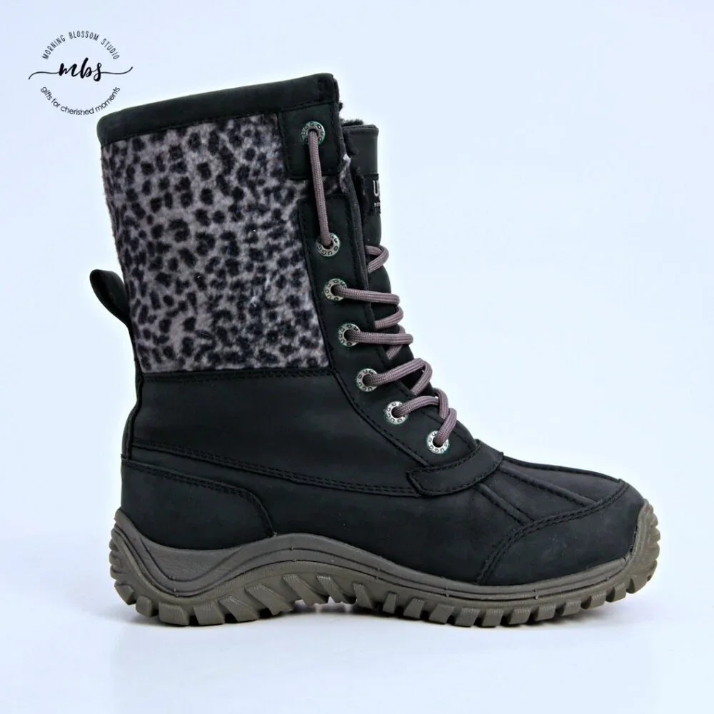 UGG Adirondack II Exotic Waterproof Sheepwool Boots Black Women 7‎